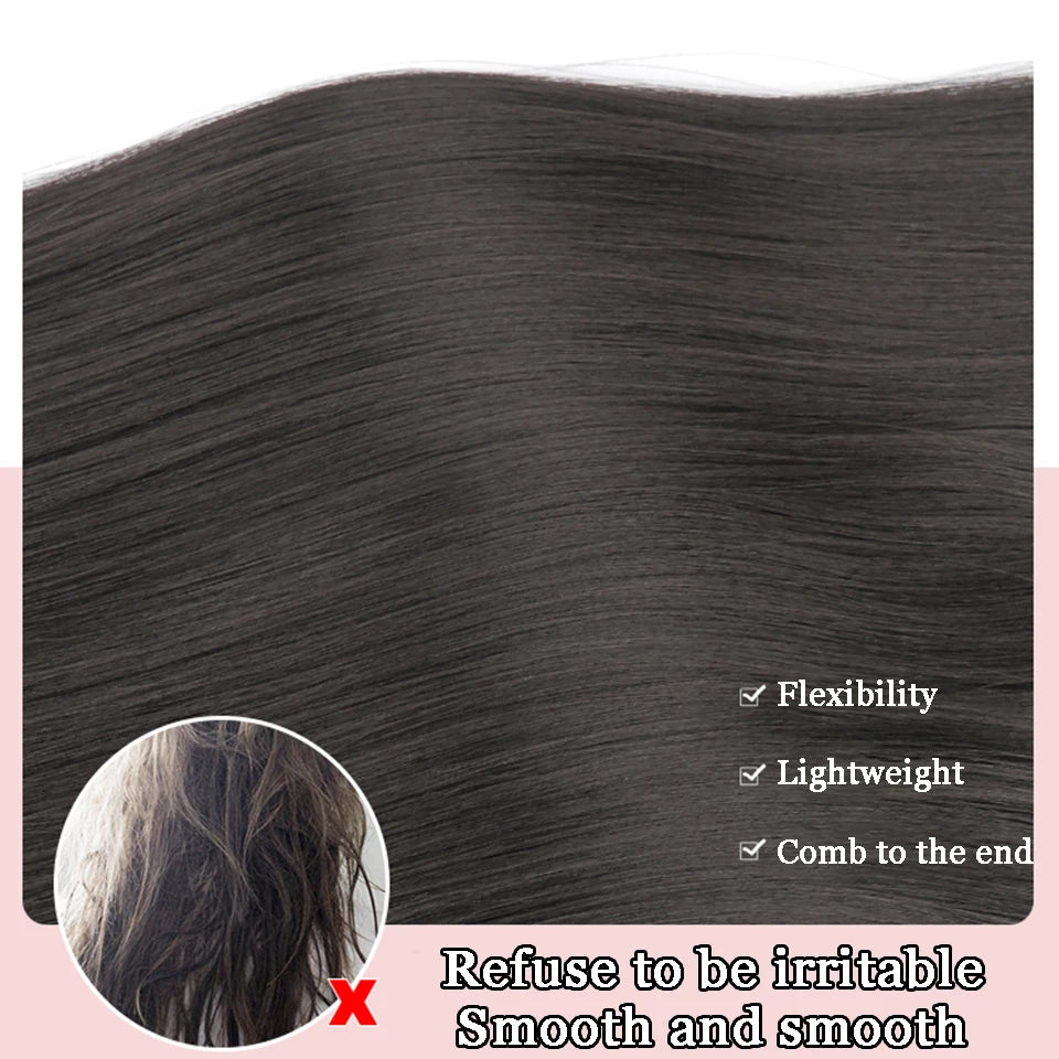 12Inch Synthetic V-shaped Layered 4 Clips Synthetic Long Straight Hair Extension Hairpiece Wig for Women