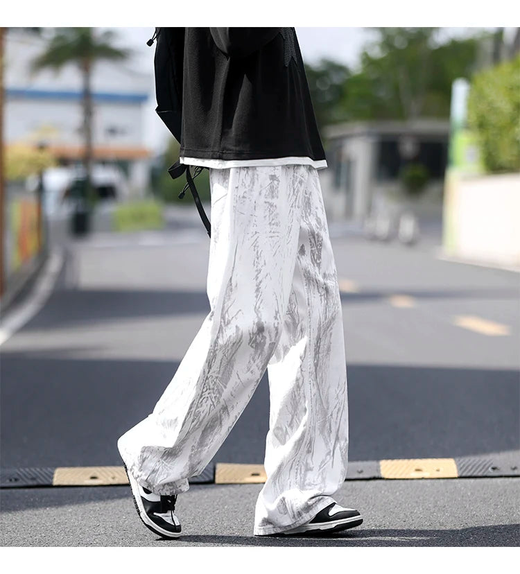 Jeans Mens Classic Straight Leg Jeans White Tie Dye Denim Pants Unisex Fashion Casual Trousers Streetwear Hip Hop Style Washed