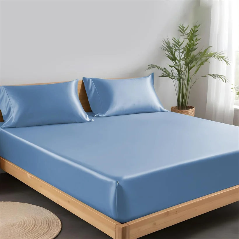 Pure Natural Mulberry Silk Fitted Sheet with All Around Elastic Band Soft Silky Breathable Mattress Cover Luxury Anti-Slip Sheet