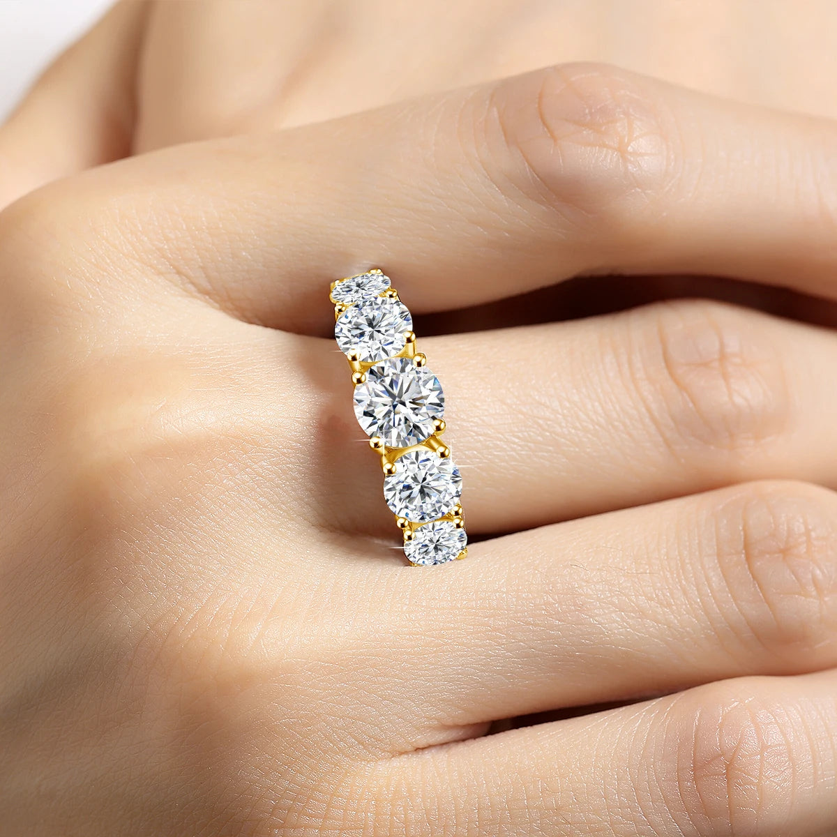 18k Plated 3.8CTW Genuine Moissanite Rings for Women 5 Stones Sparkling Bridal Wedding Jewelry 925 Sterling Silver Ring