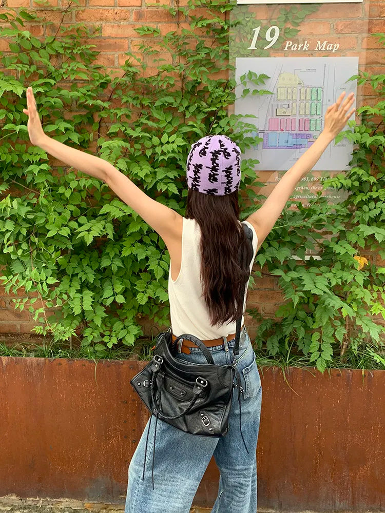 Luxury Designer City Motorcycle Shoulder Tote Bag for Women Large Capacity Autumn Winter Handbag Crossbody Stylish Women's Bag