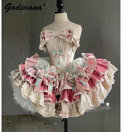 Sweet Cute Girls Lolita Clothing Accessories Set Princess Ribbon Lace Bow Headband Choker Necklace Bracelet and Leg Ring