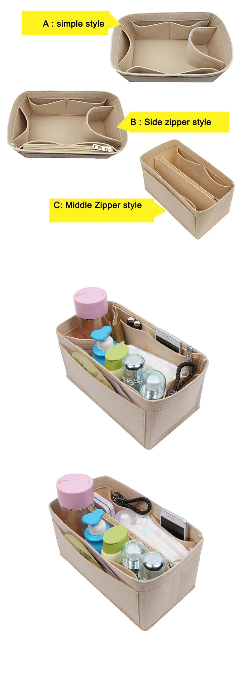 Purse Organizer Insert Handbags Liner Inner Pouch With Zipper Perfect for For Marc Jacobs The Tote Bag