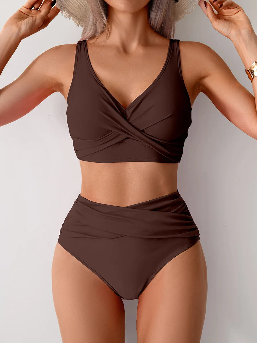VigoBreviya 2026 Sexy Solid Strapped Swimwear Women Cross Push Up Bikini Set Brazilian Lady Swimsuit High Waist Beach Bath Suit