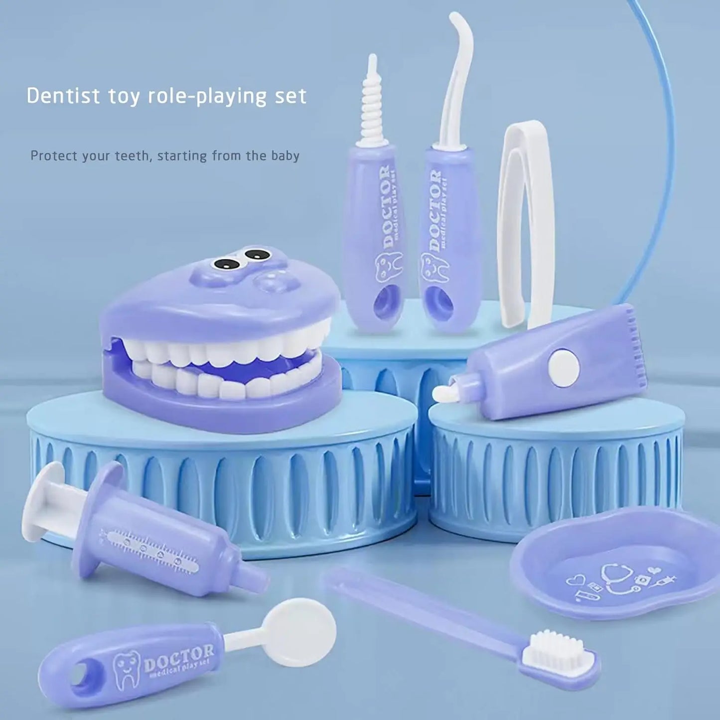 9PCS Plastic Dental Simulation Game Set, Children's Medical Set Hygiene Habit Cultivation Teaching Aid Intellectual Brushing Toy