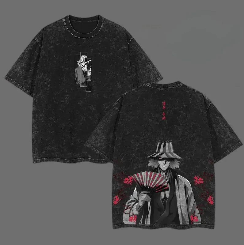 Bleach Urahara Kisuke Printed Tee Men Women Retro Washed T-shirts Oversized Cotton T Shirt Short Sleeve Clothing Harajuku Tshirt