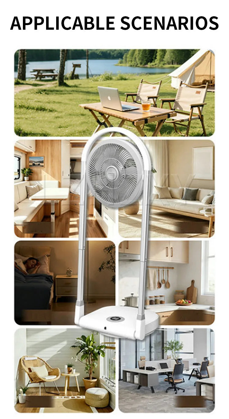 Wireless Portable Fan, 180° Extendable and Foldable Oscillating Remote-Controlled Fan, Air Cooler, 3-Level Height Adjustment