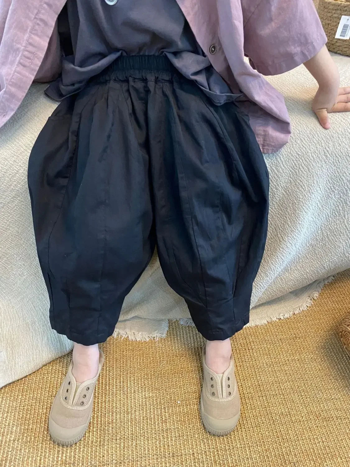 Children's Pants Korean Summer New Girls Solid Color Casual Wide Leg Cropped Pants for Boys Versatile Harlan Pants