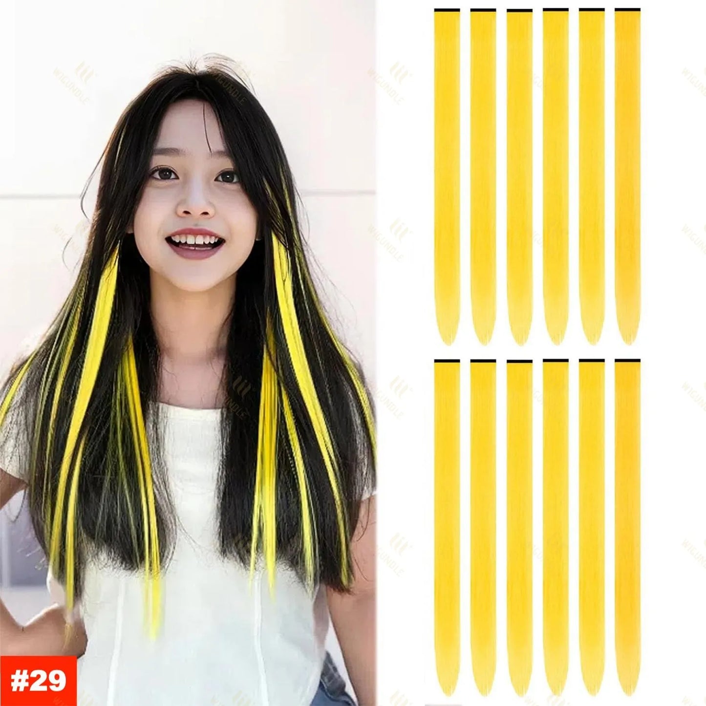 18 Color Clip Style Hair Extensions 22 Inch Color Hair Extensions High Gloss Long Straight Synthetic Wig For Children Women