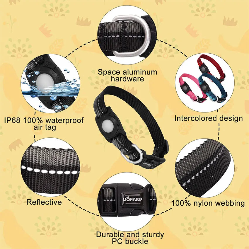 All Seasons 360Reflective Polyester Dog Collar Airtag Protect Case IP68 Waterproof Full Body Covered Airtag Collar Holder