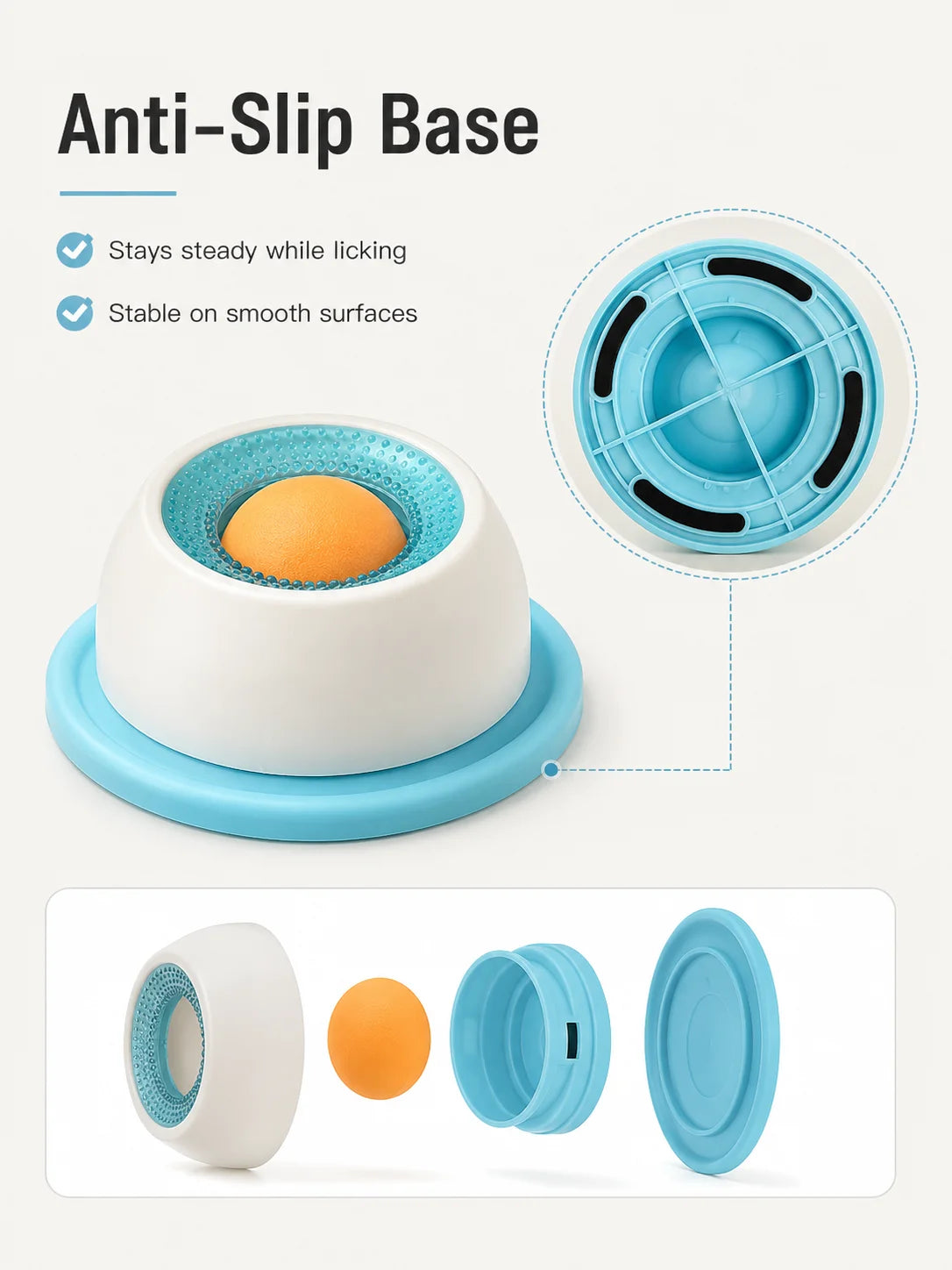 Pet Lick Plate Slow Feeder Bowl for Cats Small Dogs Rotating Ball Treat Toy Anti Slip Licking Mat for Wet Food