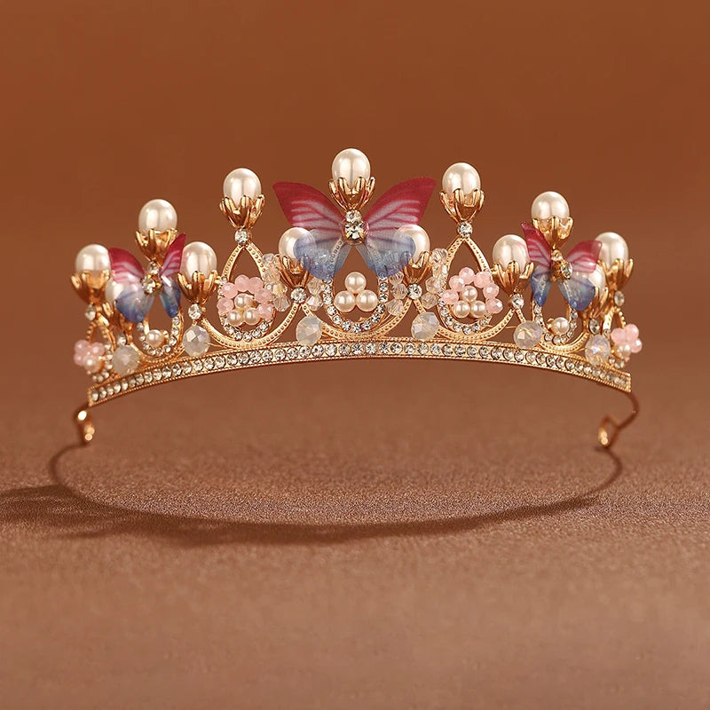 Fashion Gold Silver Color Crystal Crowns For Kids Child Girls Pearls Tiaras Diadems Wedding Hair Accessories Bridal Jewelry