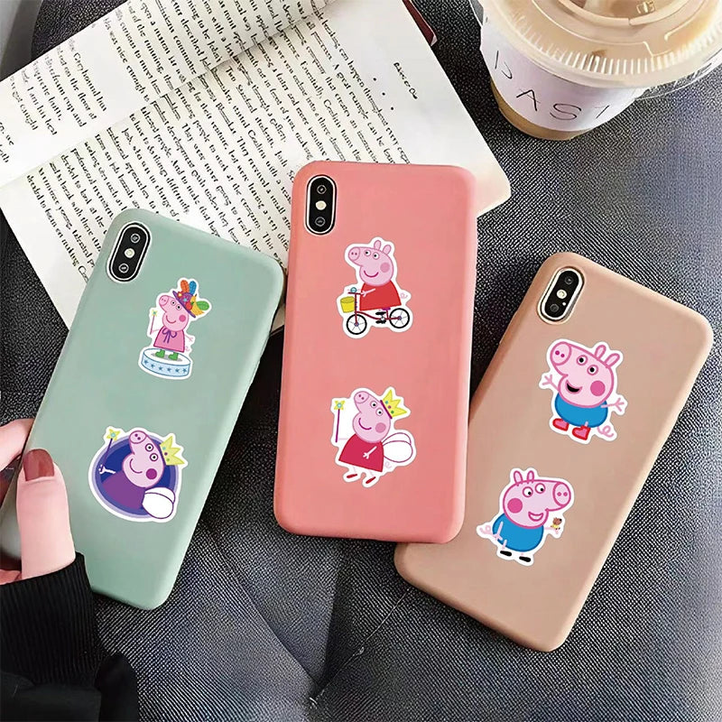 51pcs Peppa Pig Sticker Children's Cartoon Doodle Sticker Pen Box Water Bottle Refrigerator Bag Wall Decoration Small Gifts Toy