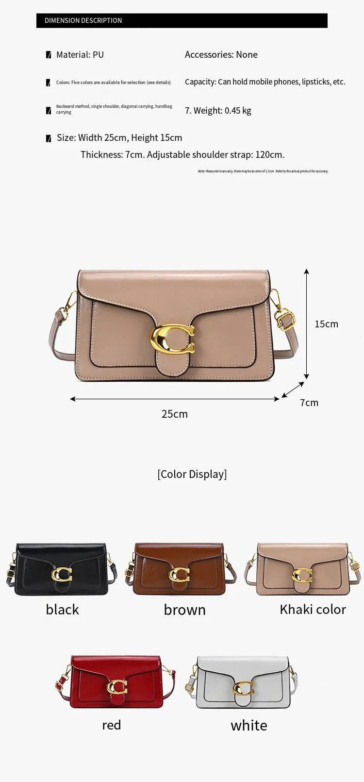 Double-Strap Small Square Crossbody Bag – Stylish Underarm Shoulder Purse For Women, Fashionable Classic Shoulder Bag 2026