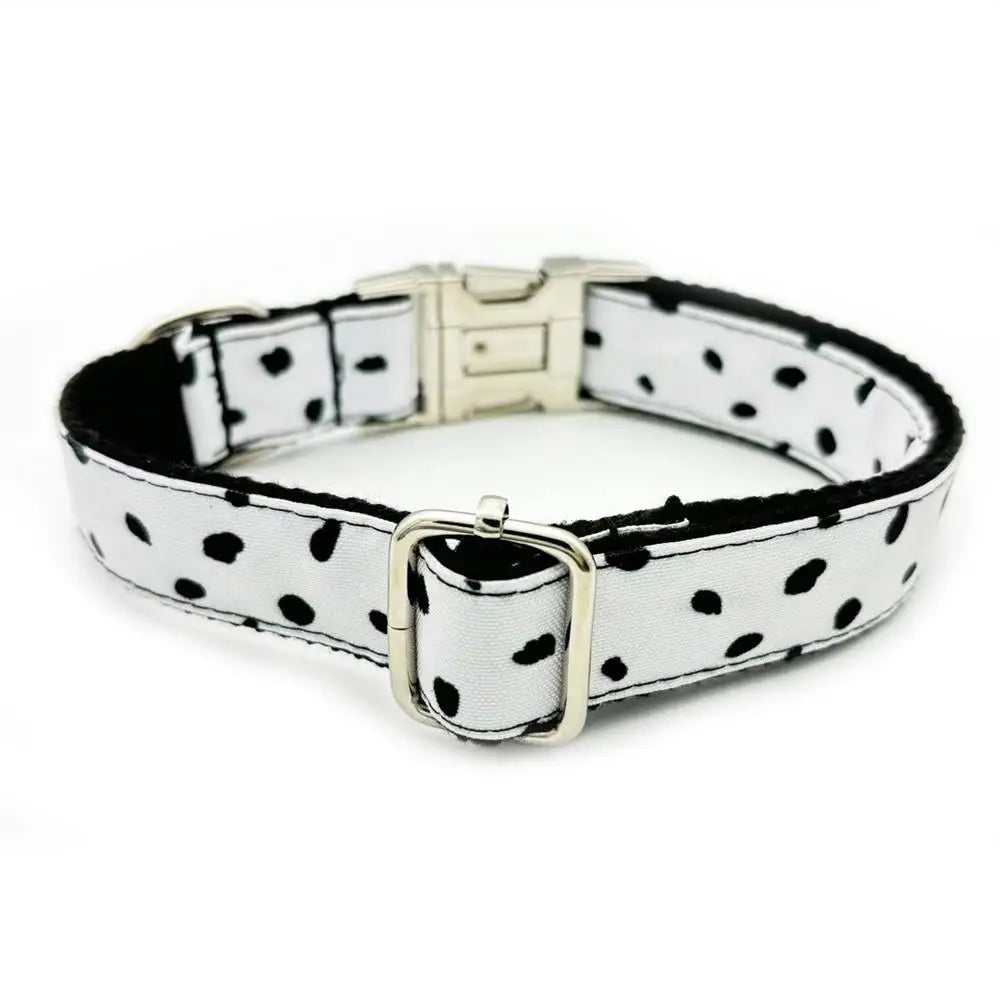 Personalized Dog Collar Customized Pet Collar Free Engraving ID Nameplate Tag Pet Dalmatians Black Dot Puppy Collars Leash