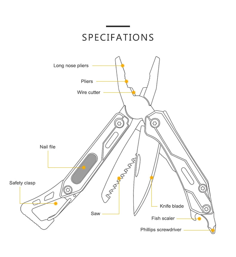 Maarten Multitool, 9-in-1 Stainless Steel Multi Tool Pocket Knife with Screwdriver,  Multitool Pliers, Survival Equipment