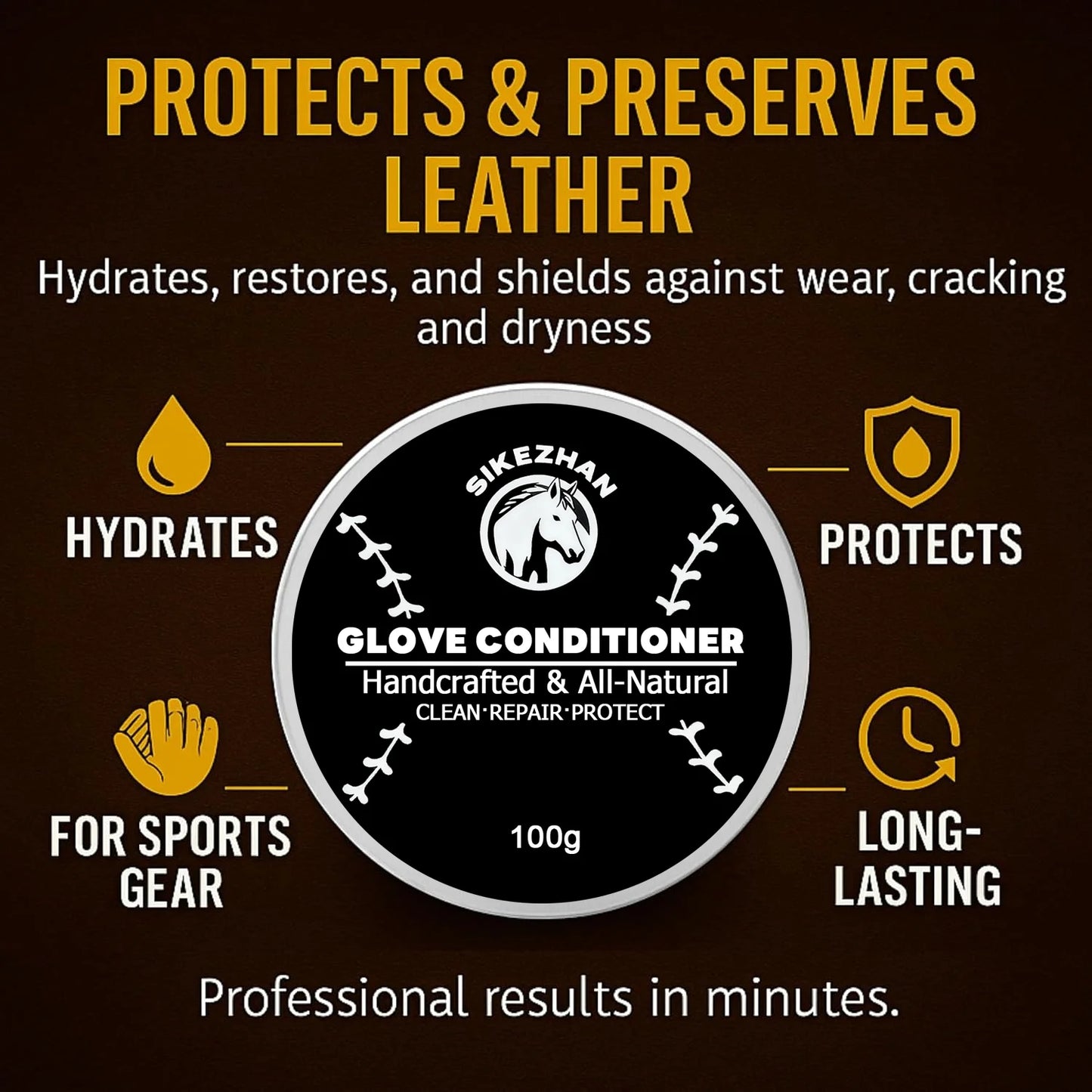Baseball Glove Conditioner – All Natural Leather Cleaner and Conditioner To Soften, Restore, Repair and Protect Baseball Gloves