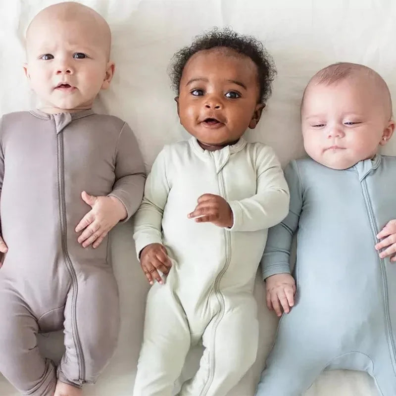 Baby Romper Bamboo Fiber Baby Boy Girl Clothes Newborn Zipper Footies Jumpsuit Solid Long-Sleeve Baby Clothing Pajamas 3 6 9 12M