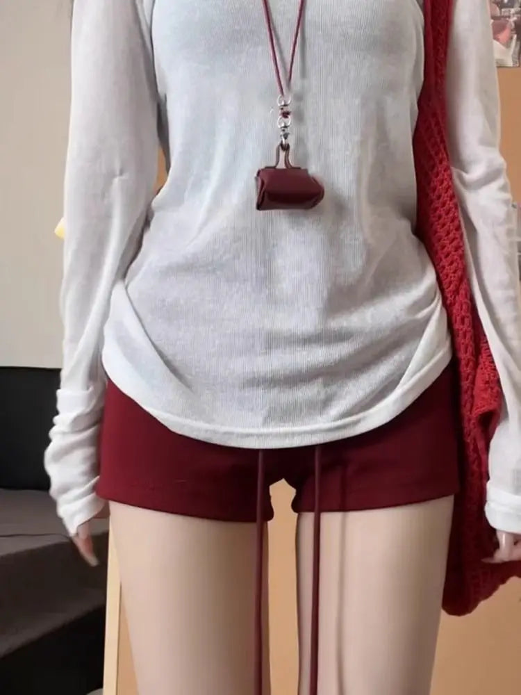 Nicemix Red Spicy Girl Casual Sports Shorts for Women Summer New Drawstring Yoga Wrap Hip Slimming High Waist Tight Shorts