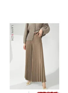 LANMREM patchwork design women's Pleated trousers elastic High Waisted Draped Straight Wide Leg Pants 2025 chic new 2DB3871