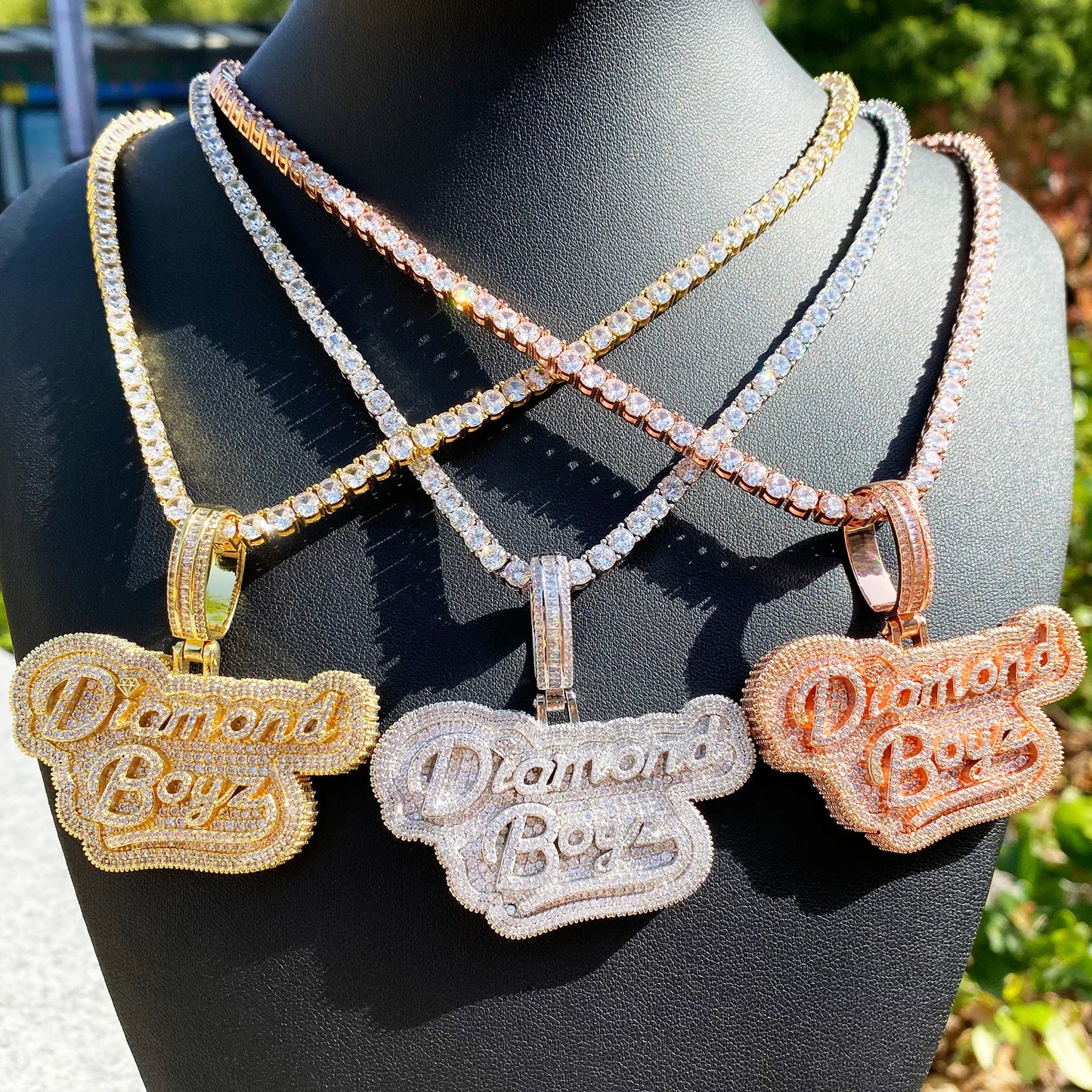 Aokaishen Iced Out Diamond Boyz Necklace Pendant for Men Real Gold Plated Cubic Zirconia Hip Hop Jewelry