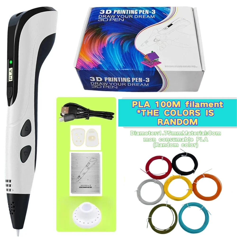 New 3D Printing Pen, Suitable 3D Pen Set for Children, PLA Filament, Children's Birthday or Christmas Gift