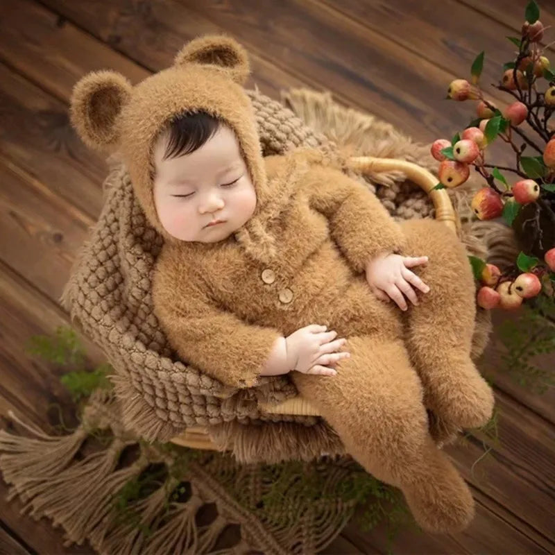 Newborn Bear Photography Set Onesie Baby Full Moon Home Photo Costume Studio Photography Props