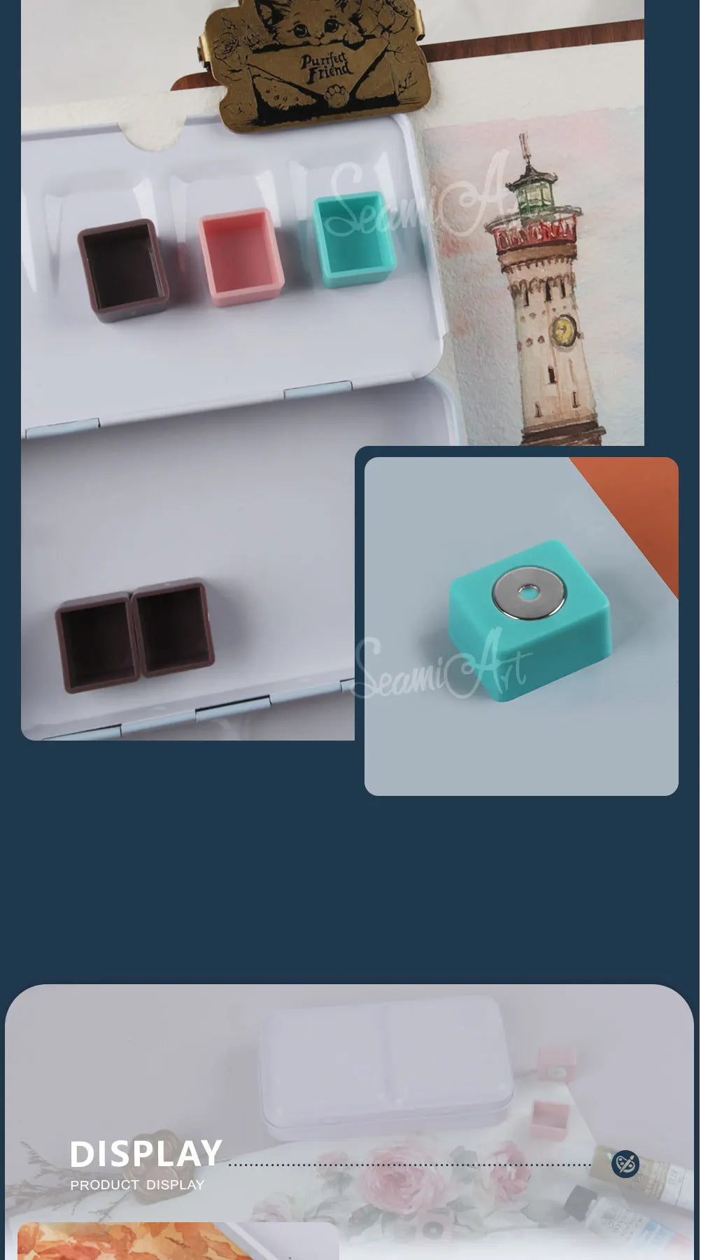 SeamiArt 50pcs Magnetic Half Pans Four colors for Watercolor Tube Subpackage Tin Box Palette Painting Tools Art Supplies