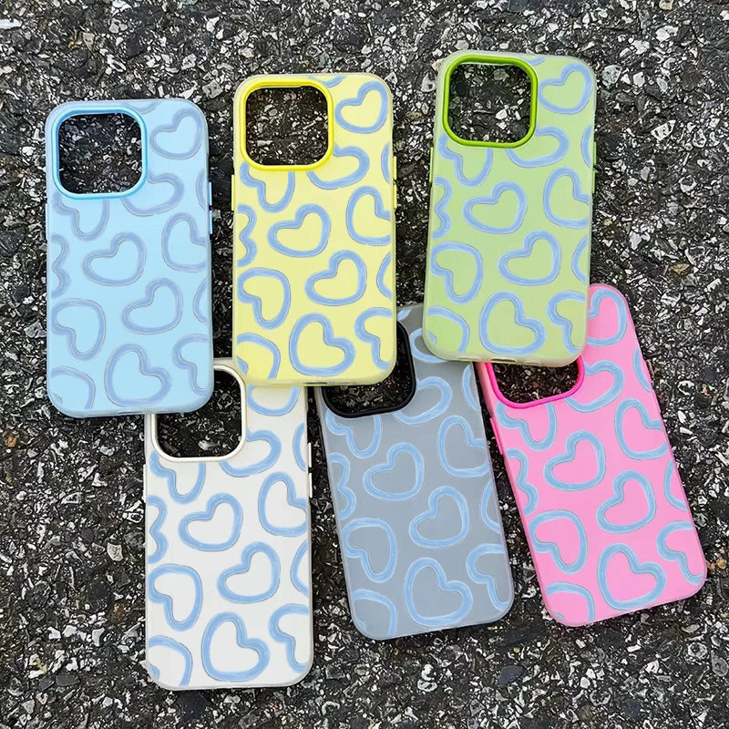 Cute Oil Painting Love Heart Pattern Phone Case For iPhone 17 16 15 14 13 12 11 Pro Max XS X XR 7 8Plus 16E Air Shockproof Cover