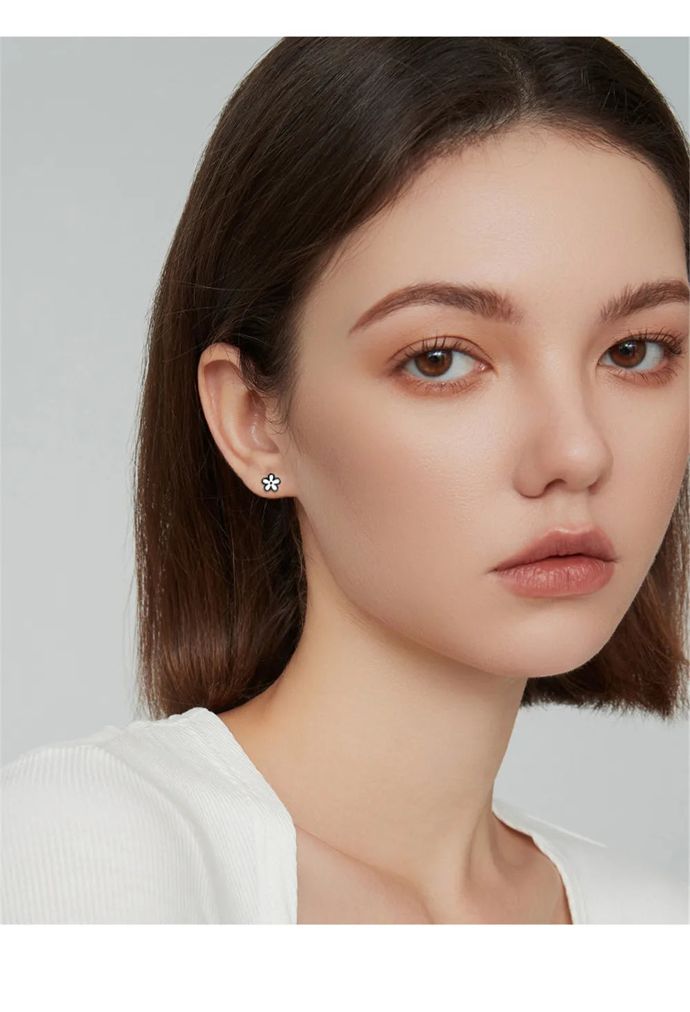 YIZIZAI Womens Earrings Silver 925 Enamel Black Flower  Ear Piercing For Women Screw Silver Stud Earrings