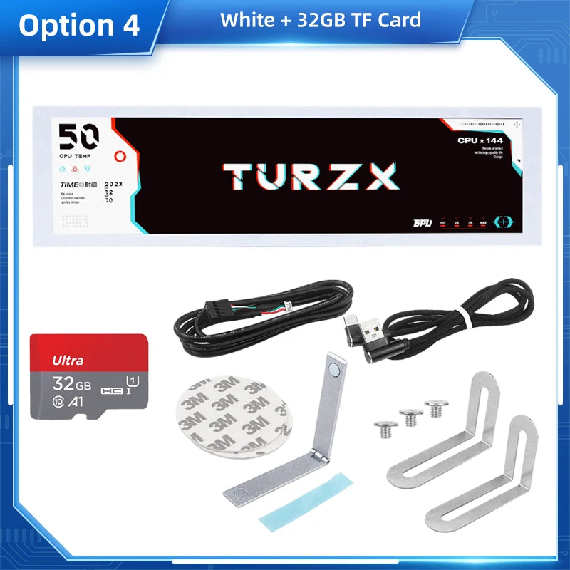 TURZX 8.8 Inch USB Secondary Screen Type-C Desktop Extended Display TF Card Play 1920*480 IPS LCD CPU RAM GPU Monitor NO AIDA64