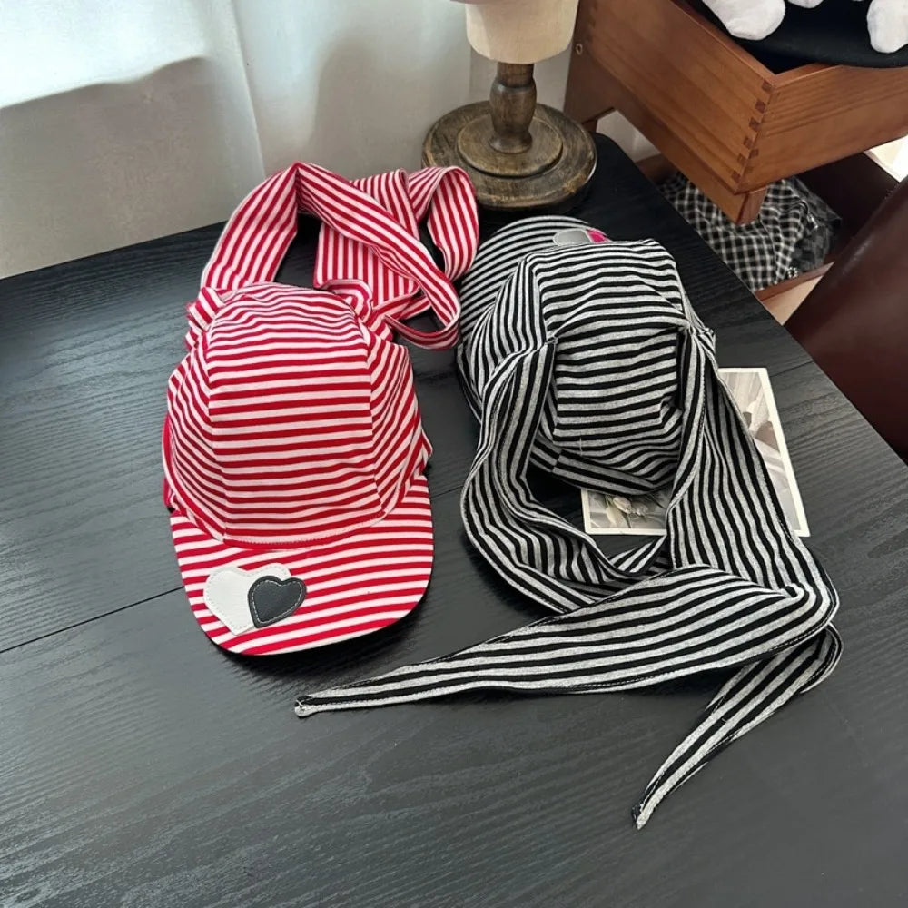 Apparel Accessories Rabbit Bunny Ears Baseball Cap Cotton Sunscreen Lop Ear Cap Hip Hop Y2K Heart Stripe Hat Street