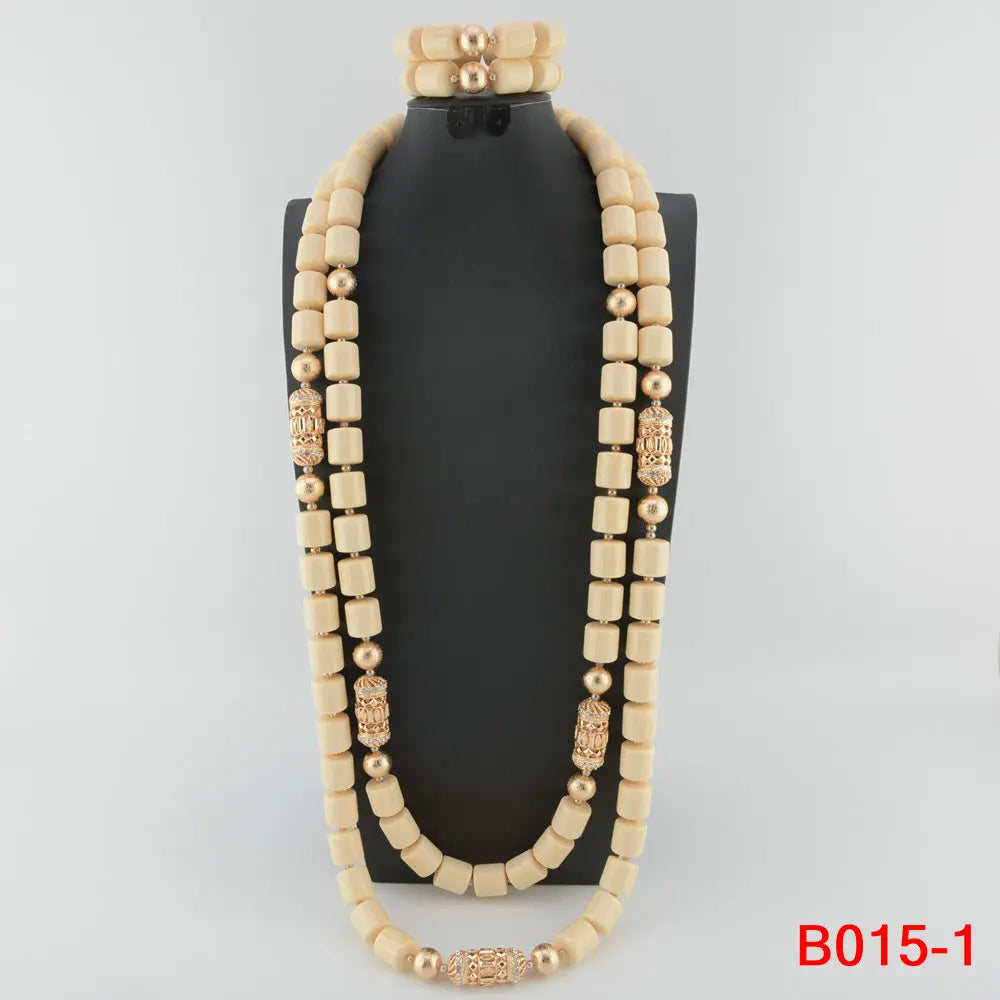 High Quality 2 Layers Artificial Coral Bead African Wedding Jewelry Set Women Necklace Nigeria Bride Party Gift
