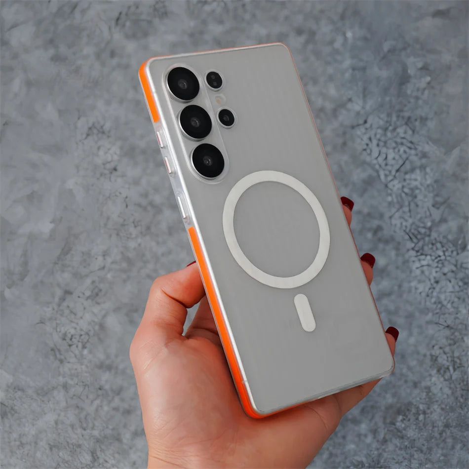 Luxury 3D Corrugated Pattern Non-slip Matte Clear Case For Samsung Galaxy S23 S24 Ultra S25 Plus Magnetic Hard Cover For Magsfe