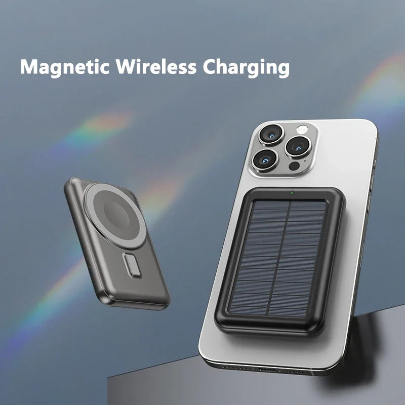 Solar Power Bank 10000mAh Magnetic Wireless Charger Magsafe Powerbank for iPhone 16 15 14 13 12 Mini Portable Induction Charger
