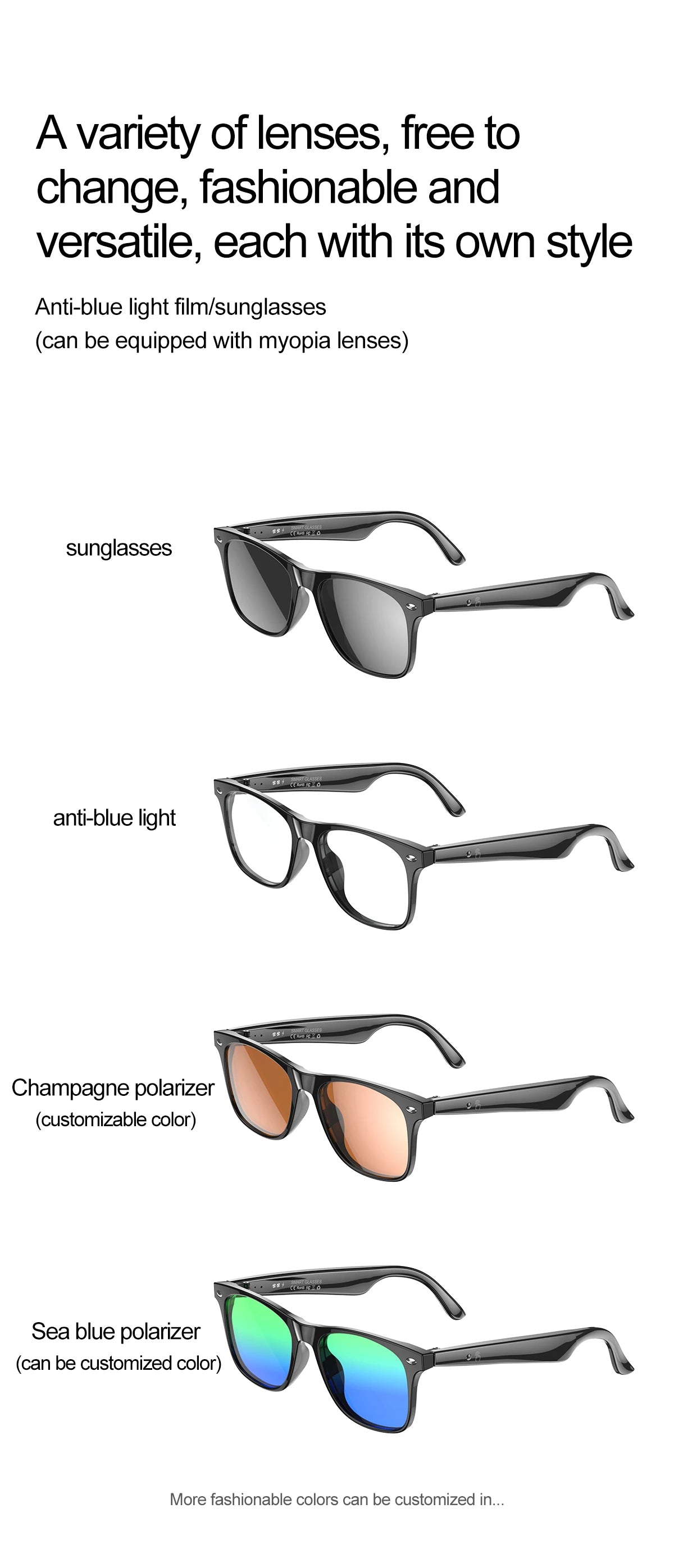 Upgrade Smart Glasses 134 Online Languages AI Automatic Translation Conversation with Speaker UV Protected Bluetooth Sunglasses