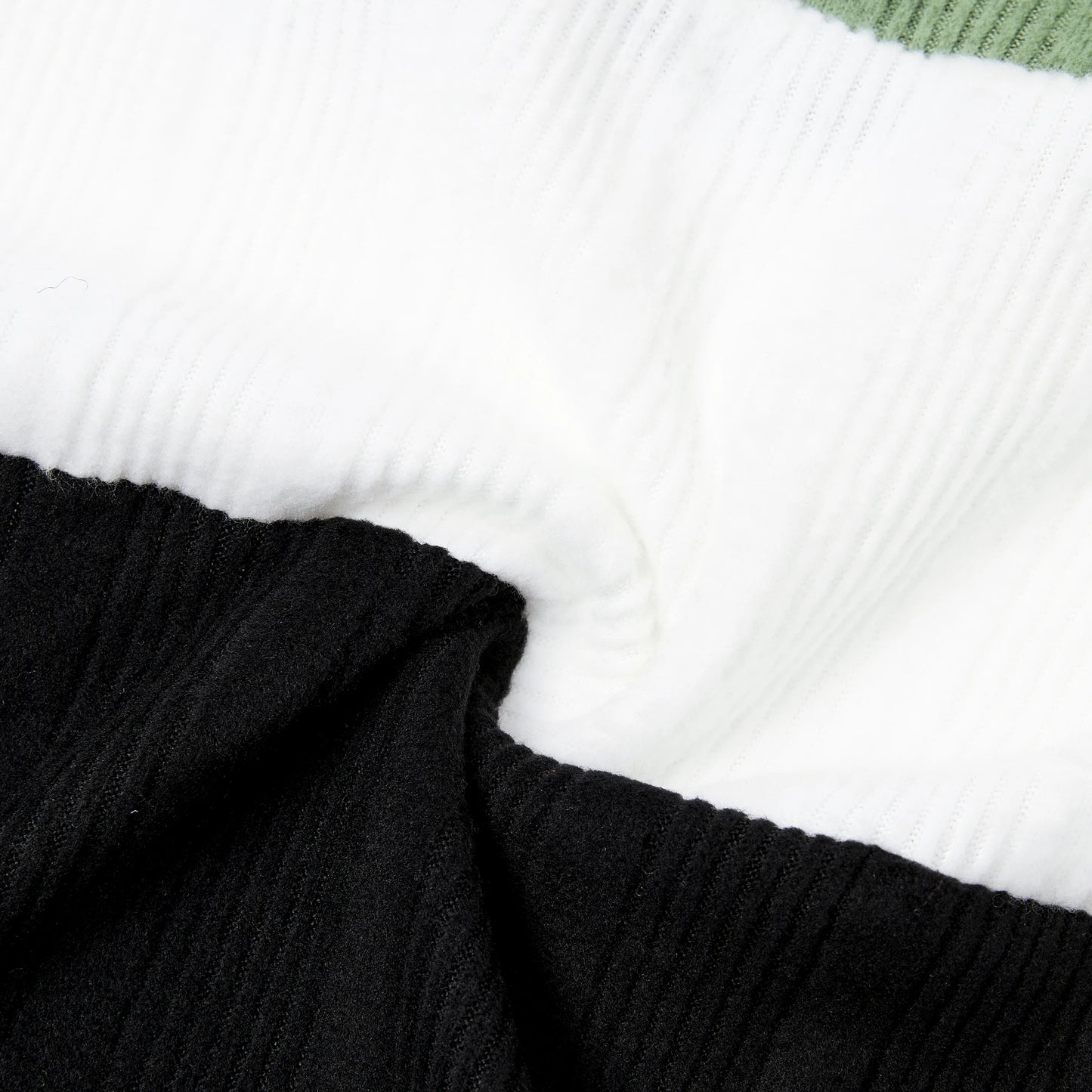 PatPat Family Matching Sets Green Color Block Long Sleeves Ribbed Tops/Dress/Romper