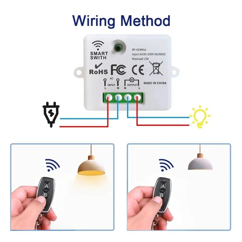 433MHz AC 110V 220V Wireless RF Remote Control Switch 1CH Relay Receiver With ON OFF Transmitter For Led Light Bulb DIY Control