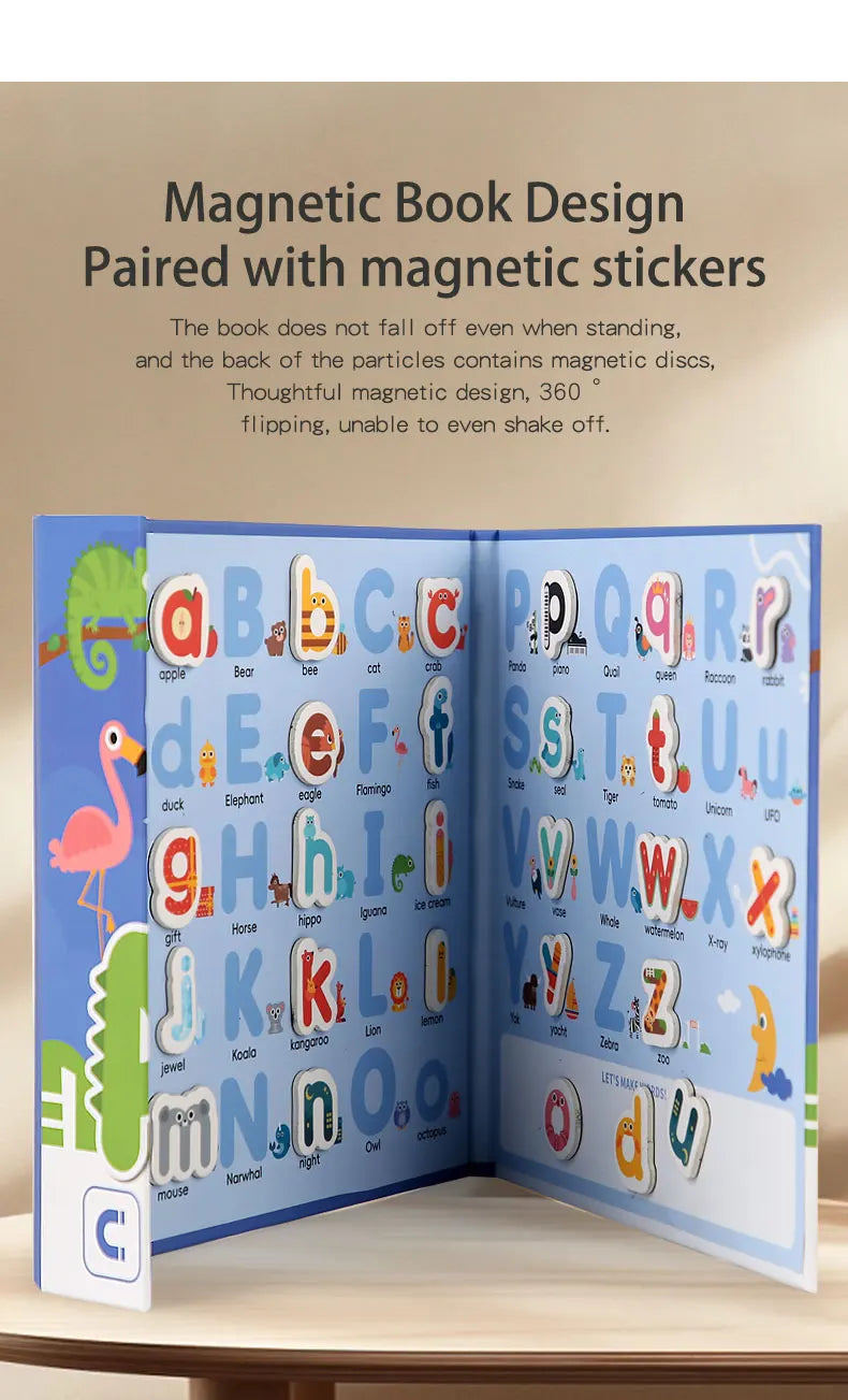 Montessori Busy Quiet Book English Magnetic Letters Card Pairing Exercise Puzzle Spell Games Educational Toys For Children Gifts