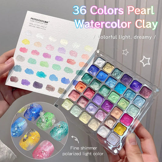 15/36 Color Pearlescent Watercolor Set,Easy-Blend Metallic Shimmer,Solid Paint for Nail Gel/Cat Eye Polish, DIY nail art Kit