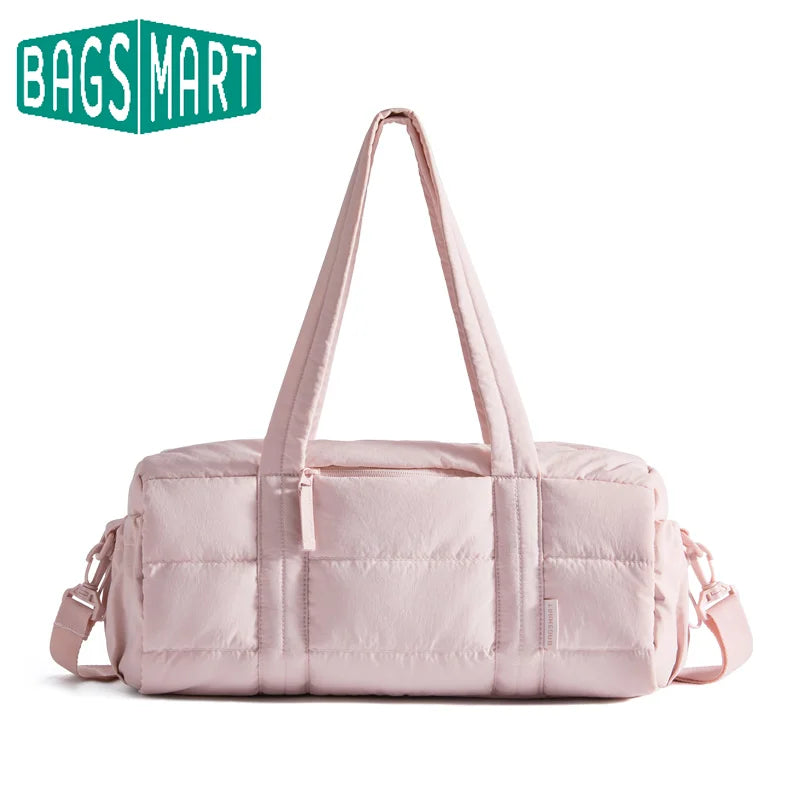 BAGSMART Travel Gym Bag for Women Yoga Mat Duffle Bag with Wet & Dry Pocket Quilted Sports Bag for Weekend Swimming