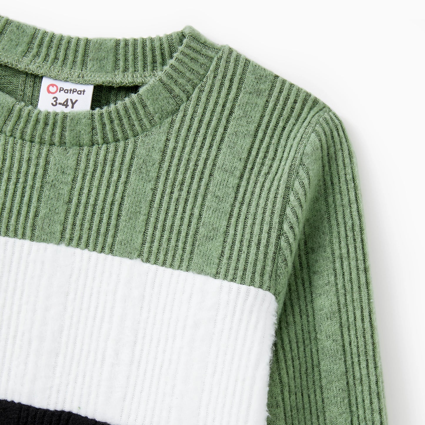 PatPat Family Matching Sets Green Color Block Long Sleeves Ribbed Tops/Dress/Romper