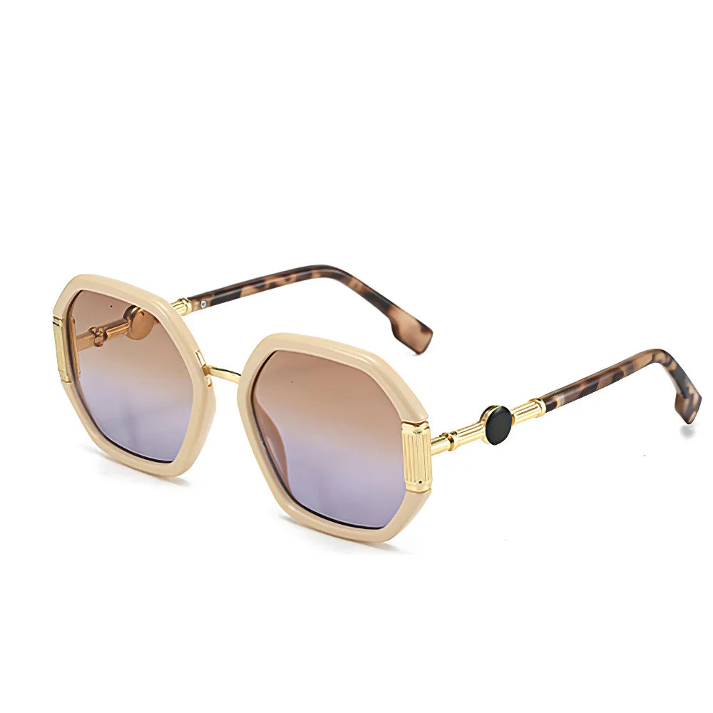Fashionable Sunglasses for Women Unique Octagonal Frame with Gradient Lenses, Sunglasses with Golden Legs Women Glasses