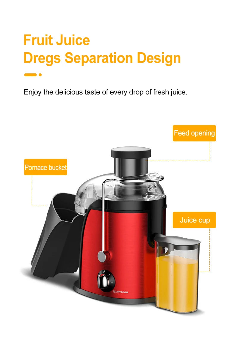 Juicer Centrifugal 400W Electric Orange Juicer Machine Household Large Caliber Residue Separation Vegetable Juicer 220V/110V