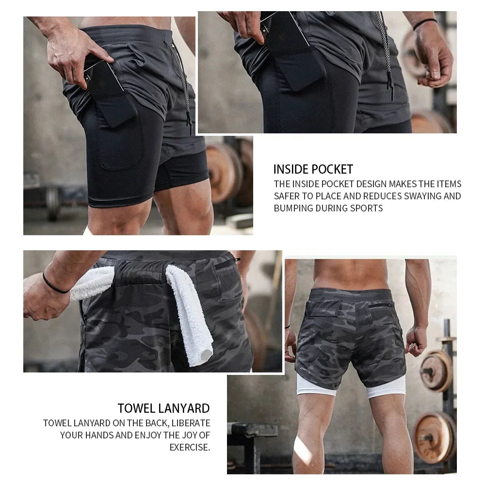2024 Summer Men's New Fashionable Trend Leisure Gym Fitness Sports Double layer Shorts Outdoor Running Basketball Training Short