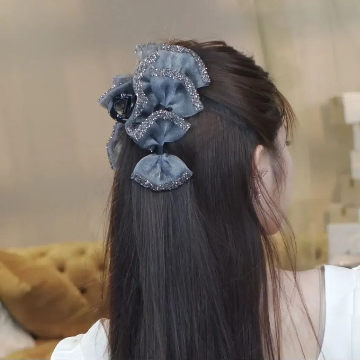 Female Exquisite Accessories New Headwear Sweet Bowknot Decorate Hair Claws Spring Fall Shark Hair Clip Women Party Hairpins