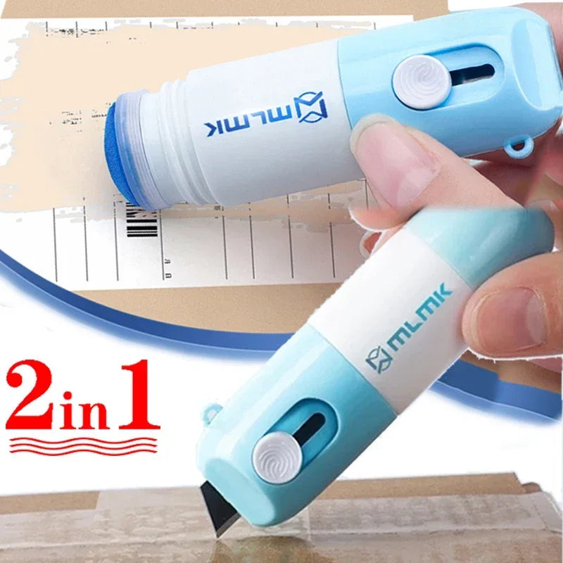 2 In 1 Thermal Paper Correction Solution & Parcel Box Opening Knife Home Office Identity Data Security Protection Liquid Eraser