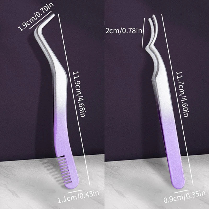 Color Eyelash Comb Tweezers Carbon Steel Professional Pincet Lashes Extension Tweezers False Eyelashes Applicator Makeup Tools