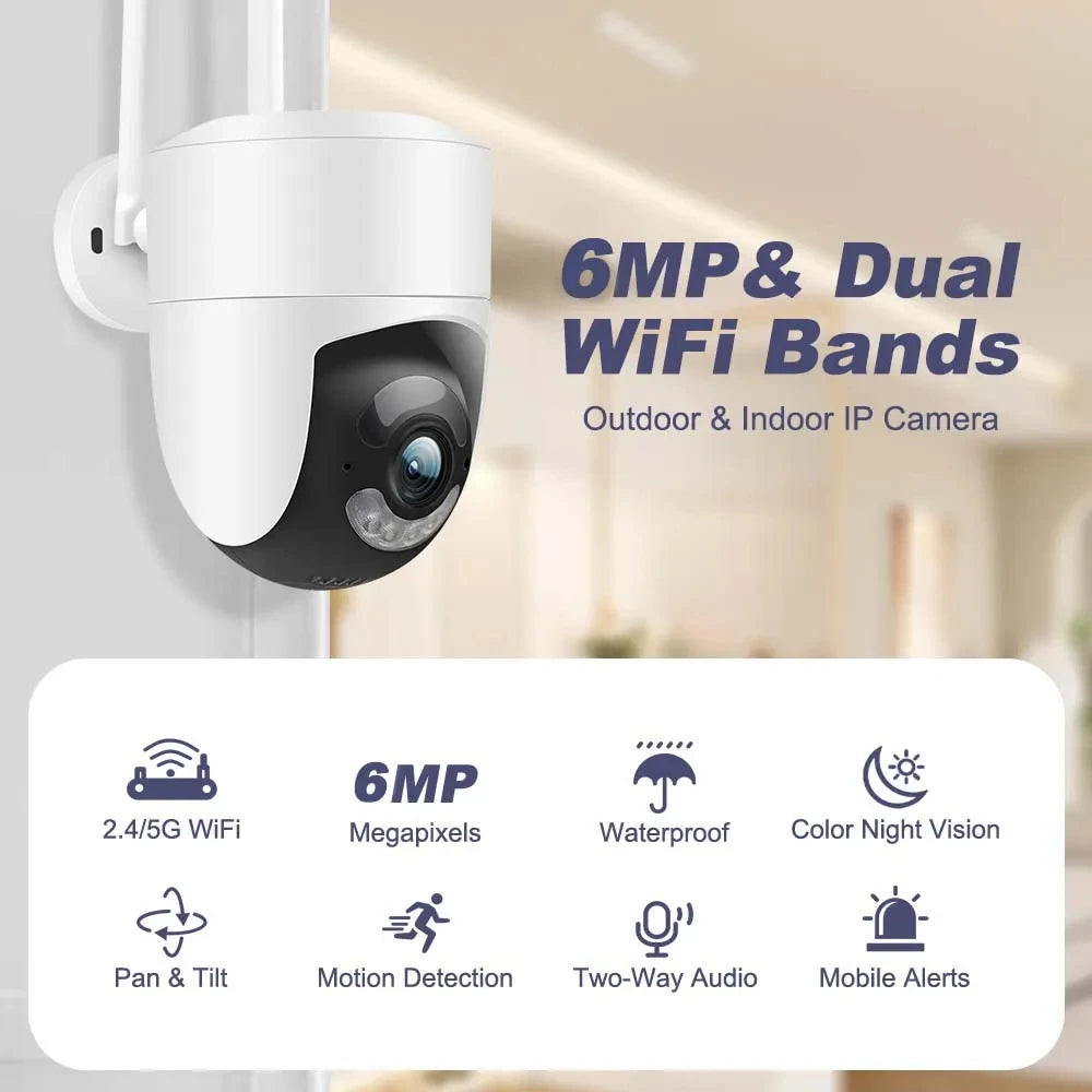 6MP Tuya Smart 5G WIFI Camera Outdoor Indoor Security Home PTZ Camera Auto Tracking Color Night Vision Wireless Surveillance Cam