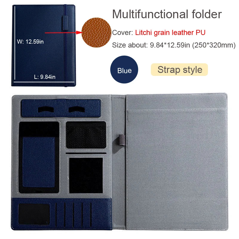 A4 Leather Padfolio Portfolio File Folder Man Document Holder Desk Organizer Executive Folders Calculator Briefcase for Office